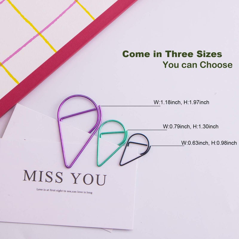 VENCINK 70 Pieces Multicolor Cute Paper Clips Large  VENCINK Smooth Stainless Steel Tear Drop-Shaped Wire Paperclips for Office Supplies Wedding Women Girls Kids Students Paper Work - Image 3